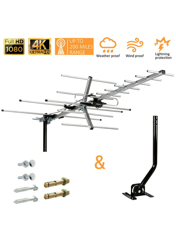 Over 200 Mile Range Outdoor Yagi Antenna TV Antenna for Clear Reception 4K 1080P HD UHF and VHF Signal with Mounting Pole