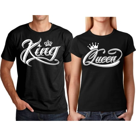 King & Queen NEW Design Valentines Christmas Gift Couple Matching Cute T-Shirts King-Black S