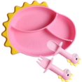 thumbnail image 1 of 3Pcs Silicone Baby Dinnerware Set Kids Utensils Dinner Plate Spoon And Fork Set Baby Toddler Feeding Training Utensils, 1 of 4