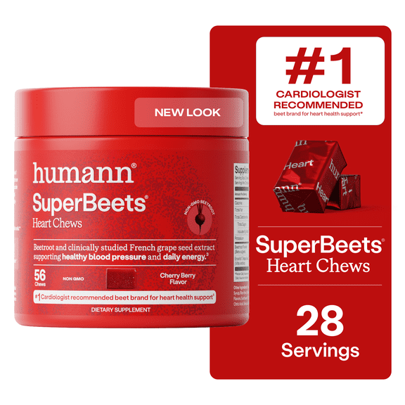 Humann SuperBeets Heart Chews Blood Pressure Support, Cherry Berry Flavor, 56 Count