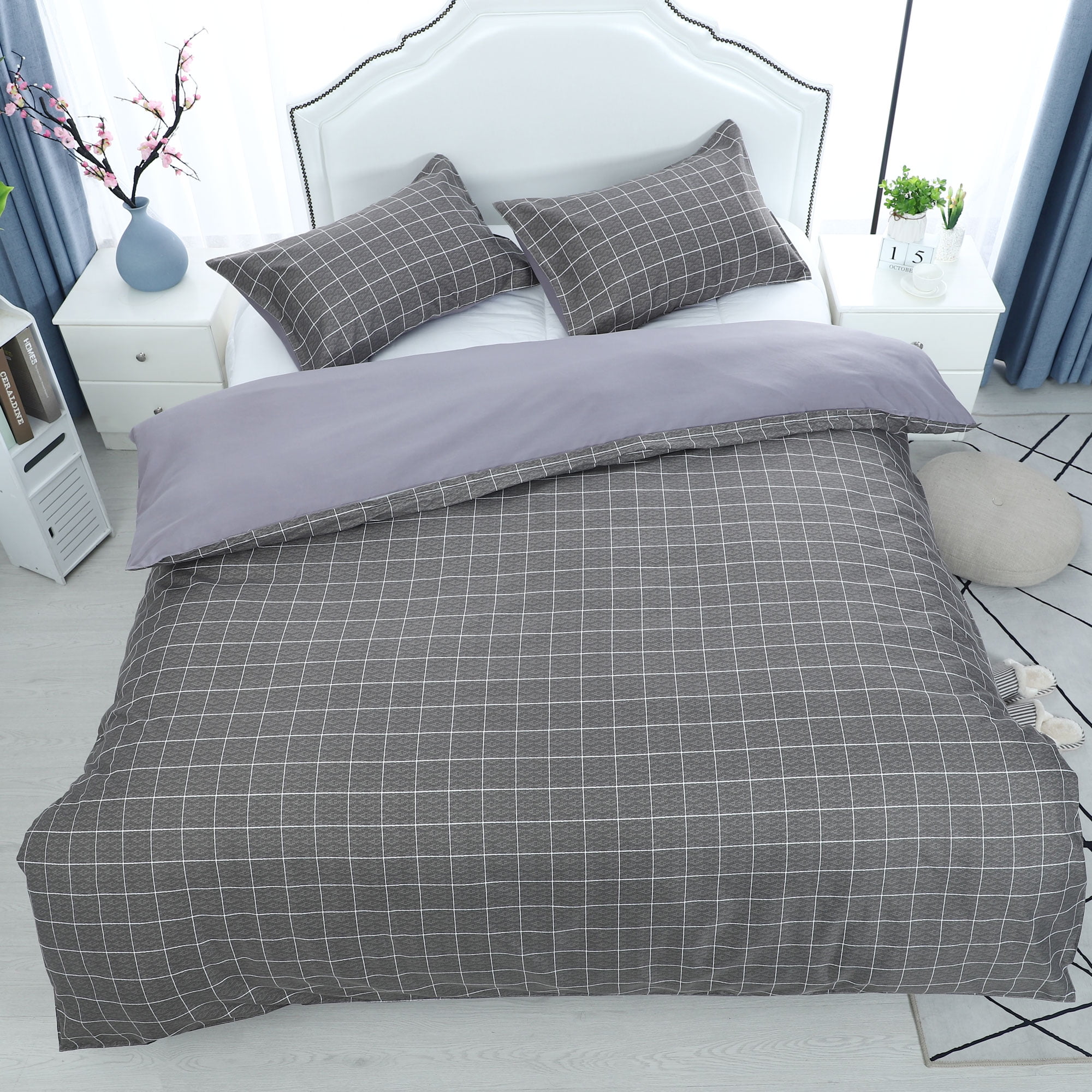 3pcs Duvet Cover Bedding Set(1 Duvet Cover+2 Pillow Shams) Queen, Grey