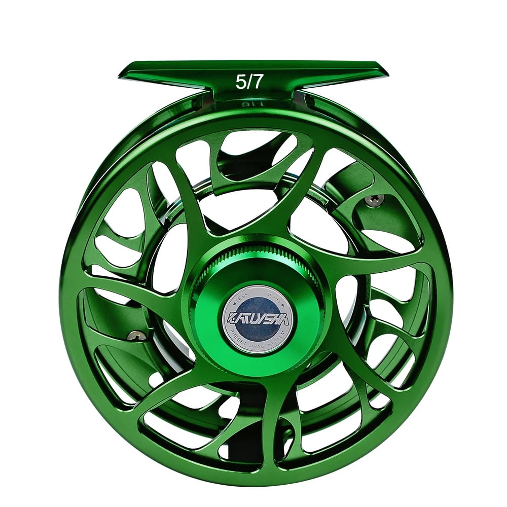 3+1 BB Fly Fishing Wheel Green Color Fly Fishing Reel CNC Machine Cut Large Arbor Die Casting Aluminum Fly Reel