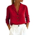thumbnail image 2 of Endives Women's Shirt Solid Color Casual Loose Fashion Cotton Linen Long Sleeve Collar Button Shirt Spring Outfit, 2 of 6