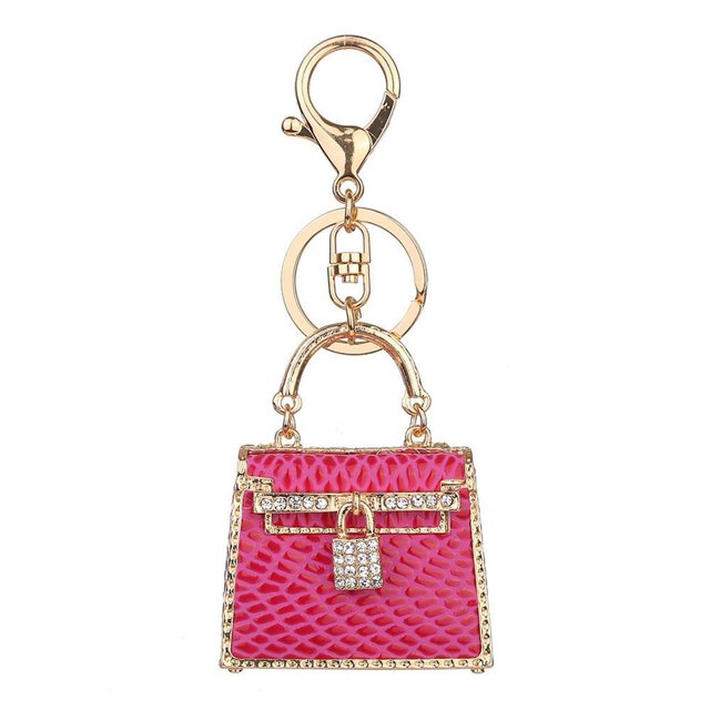 Llavero con diamantes de imitación, anillo con forma de elefante, llavero de aleación, decoración para bolso (rosa roja)