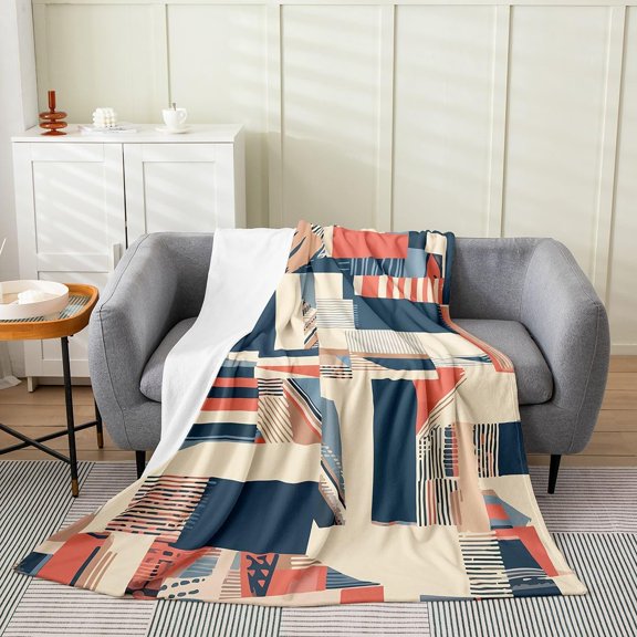 Geometric Abstract Pattern Fleece Blanket for Couch and Bed Cozy Soft Throw Blanket