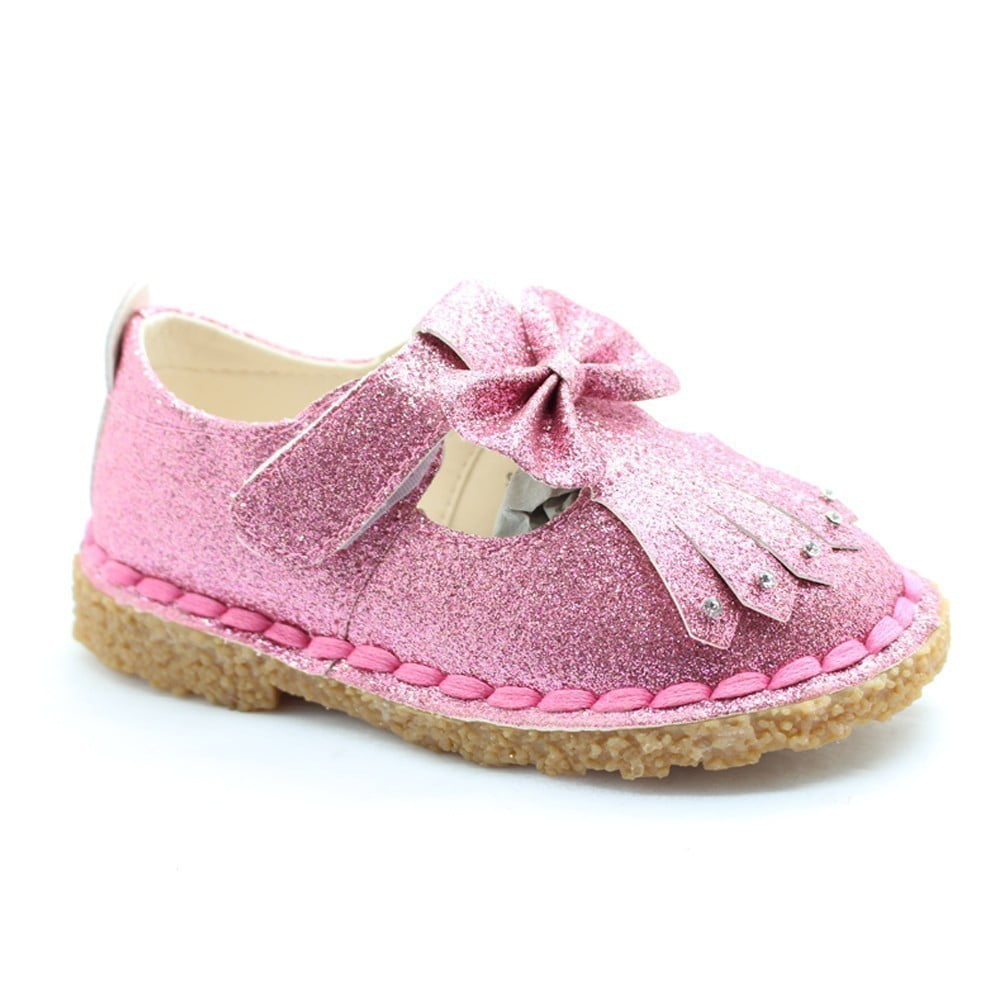 Bee Happy Little Girls Pink Glitter Bow Rhinestud Accent