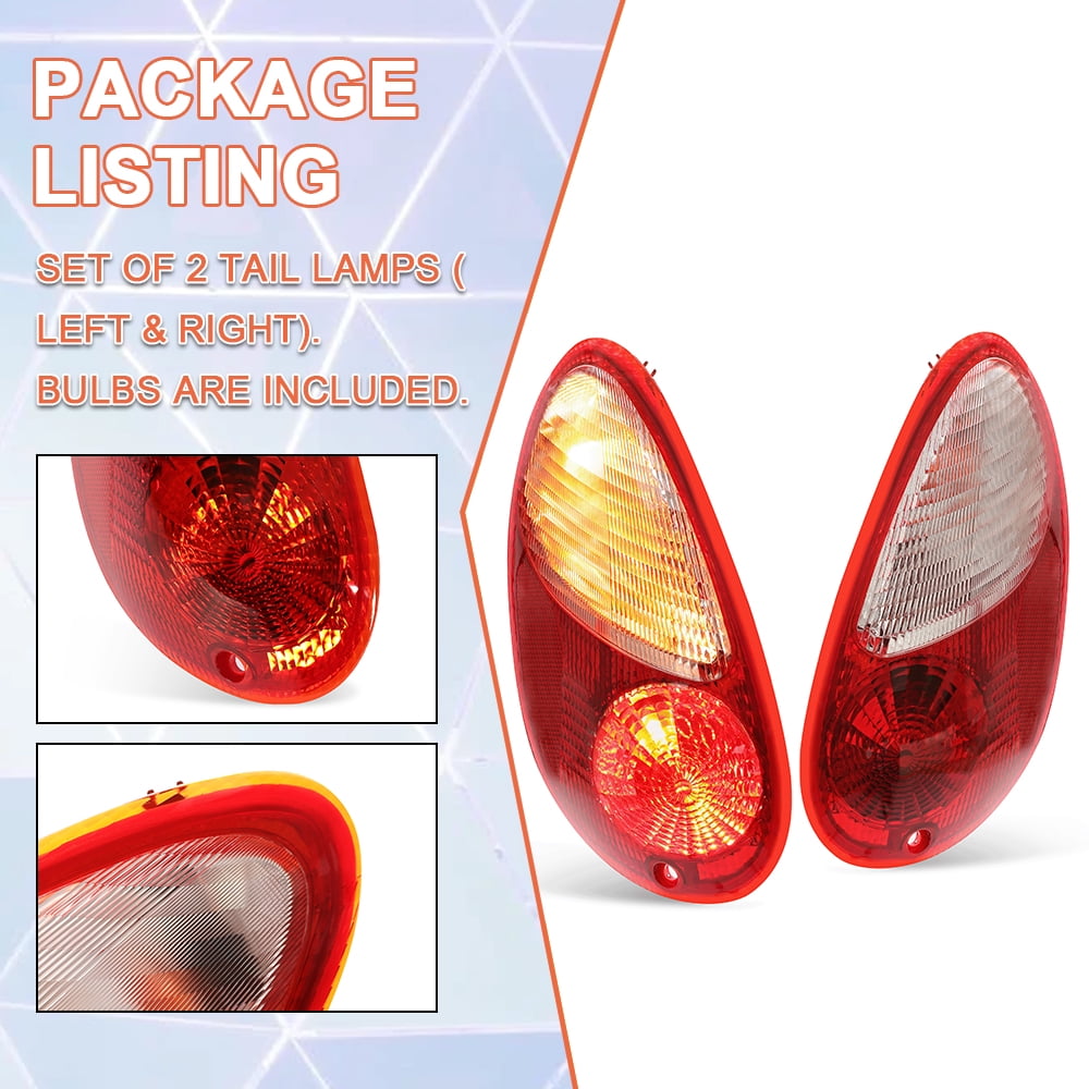 Kojem Tail Lights Lamps for 2006 07 08 09 2010 Chrysler PT Cruiser Replaces 5116222AB 5116223AB Pair w/ Bulbs Halogen