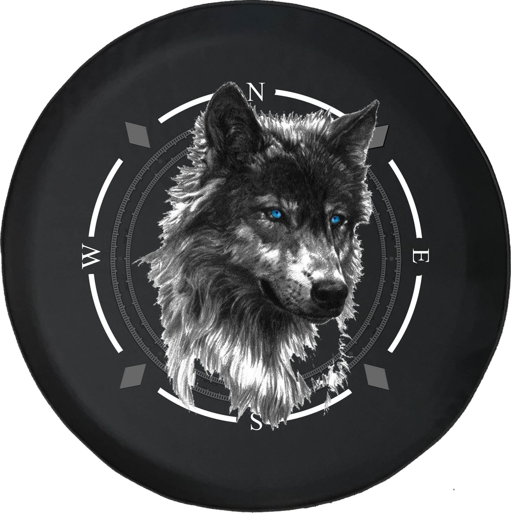 Spare Tire Cover Compass Wild Grey Wolf Blue Eyes Wheel Covers Fit for SUV  accessories Trailer RV Accessories and Many Vehicles