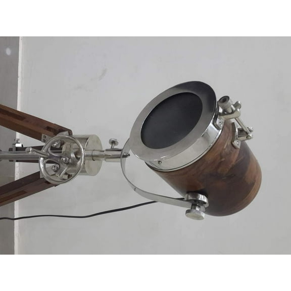 Vintage Handmade Wooden NAUTICAL SPOT LIGHT Tripod Floor Lamp modern designer