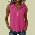thumbnail image 3 of Cilsoka Womens Summer Tops V Neck Collared Shirts Dressy Casual Ribbed Tank Top with Zipper Loose Fit, 3 of 5