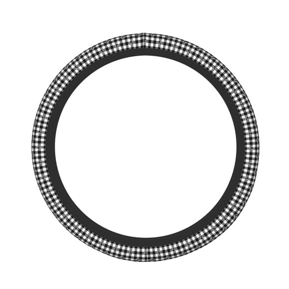 Cauagu Black Tartan Plaid Print Car Steering Wheel Cover - Universal Car Accessory for Diverse Cars for Steering Wheel with a Diameter of 14.5"-15"