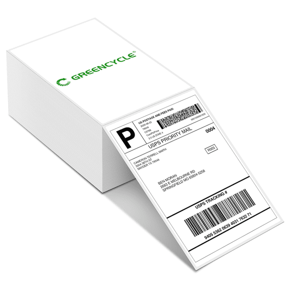 GREENCYCLE 46 Direct Thermal Labels White 500pcs Per Stack, 30 Stack Fanfold Perforated Strong Adhesive Mailing Postage Address Shipping Labels