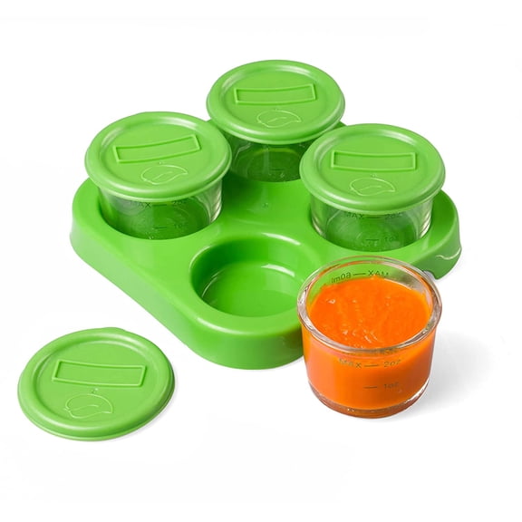 sprout cups Glass Baby Food Jars (4-2oz) - Microwavable, Freezer and Dishwasher Safe with Tray and Recordable Marker baby toddler feeding tool