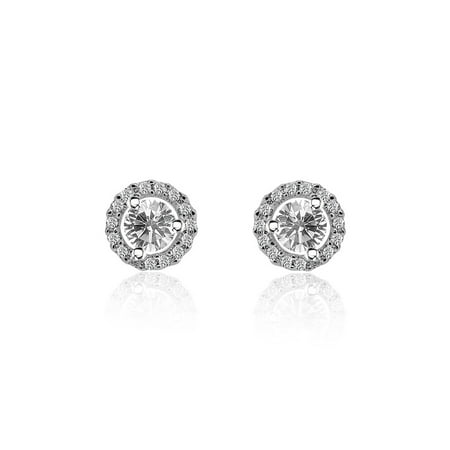 18k Brilliant Cut Stud - 0.66 Carat Round Brilliant Cut Halo Diamond Stud Earrings 18K White Gold