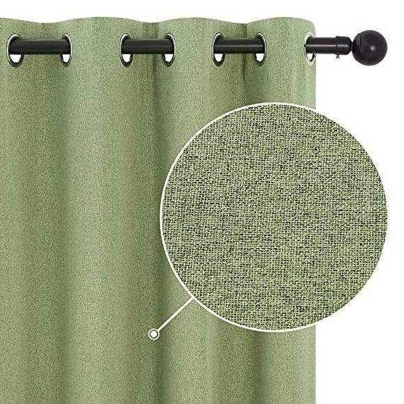 Deconovo 100% Light Blocking Bedroom curtains, Noice Reducing curtains, Linen grommet Top Thermal Insulated Blackout curtains, Bedroom curtains (grass green,2 Panels,52x90 Inch)