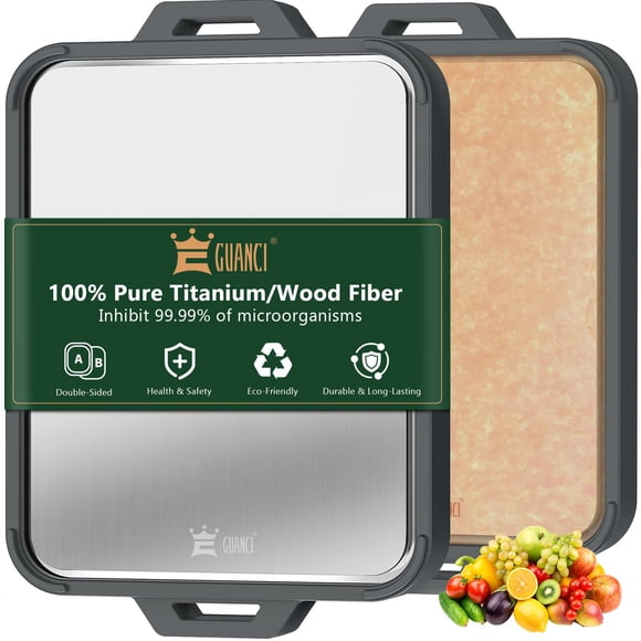 GUANCI Titanium Cutting Board for Kitchen Double Sided Chopping Board Food-Grade Pure Titanium/Wood Fiber Composite with Juice Groove Dishwa