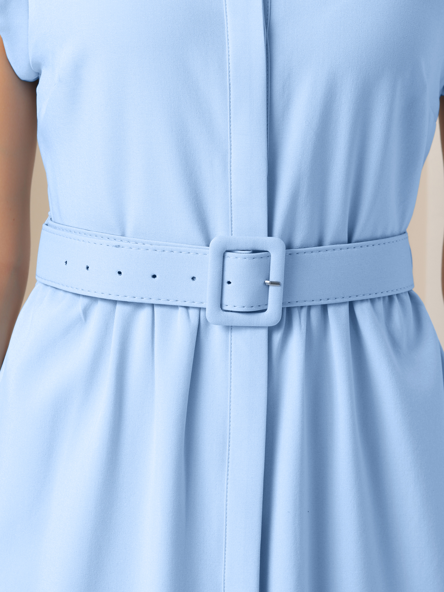 DARING DIVA Women's Sleeveless Collared Button Down Belted Midi Dress XL Blue
