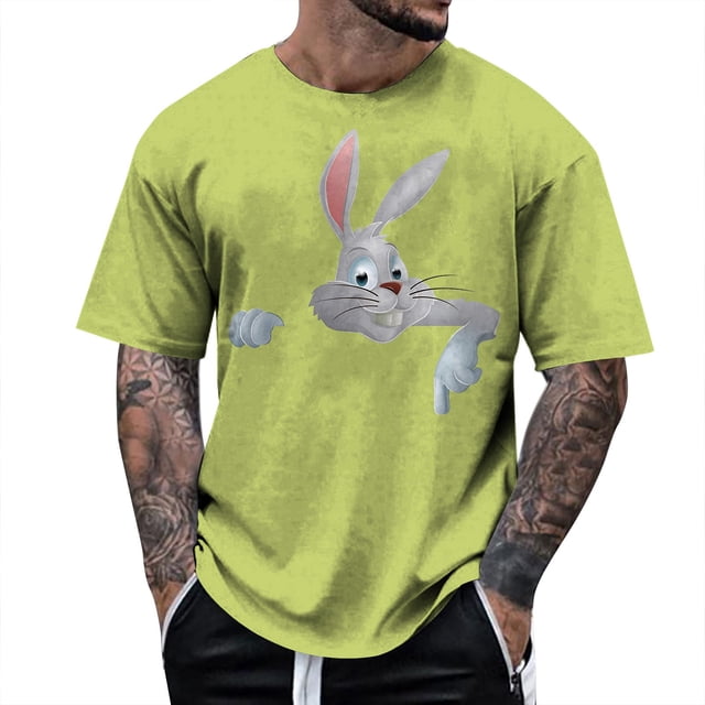 YDLCAFD Men's Easter Rabbit Print Short Sleeve Male Casual Shirt Spring And Summer