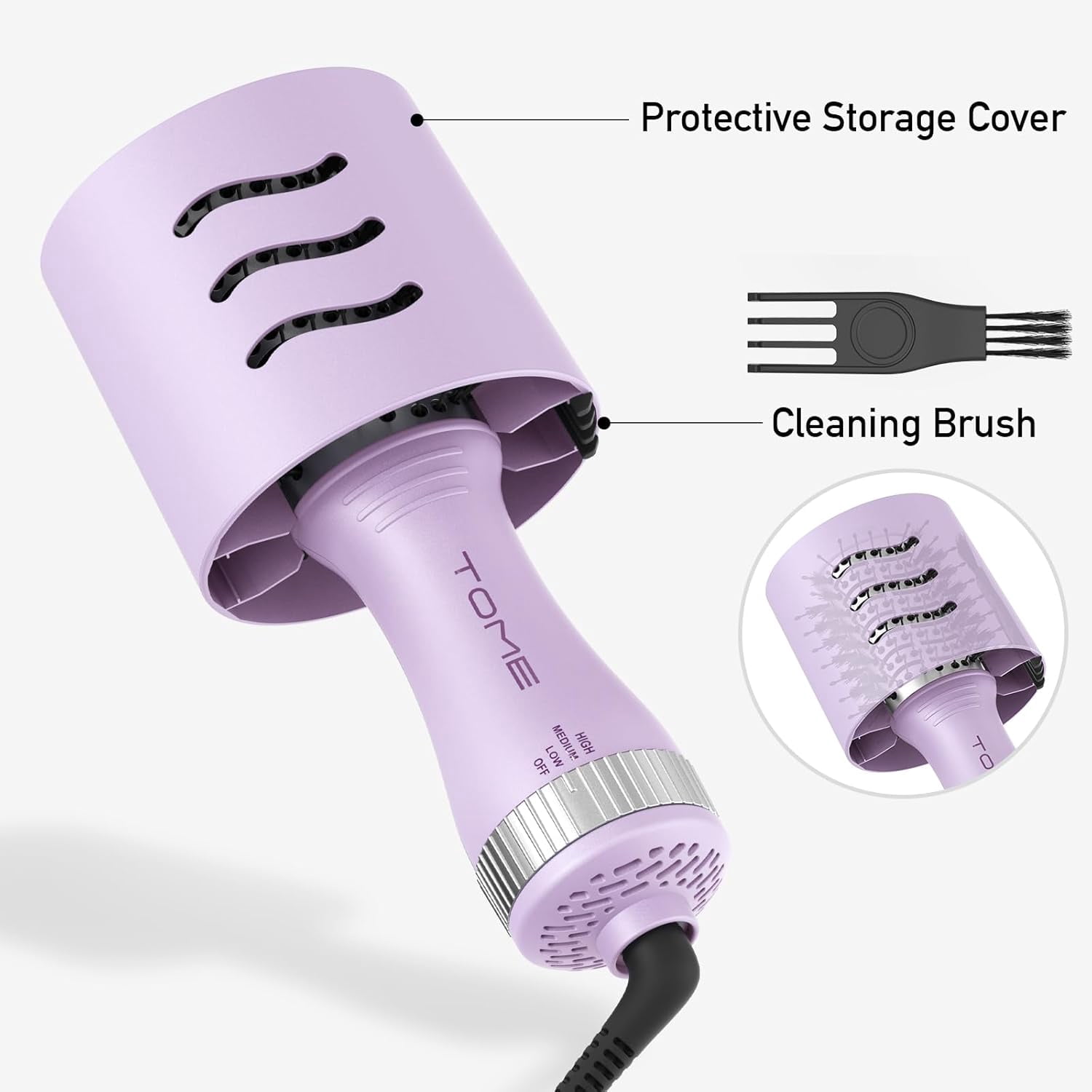 Tome 4-in-1 One-Step Dual Voltage 2 inch Hair Dryer Brush,Travel Volumizer Hot Air Brush with Protective Cover Purple