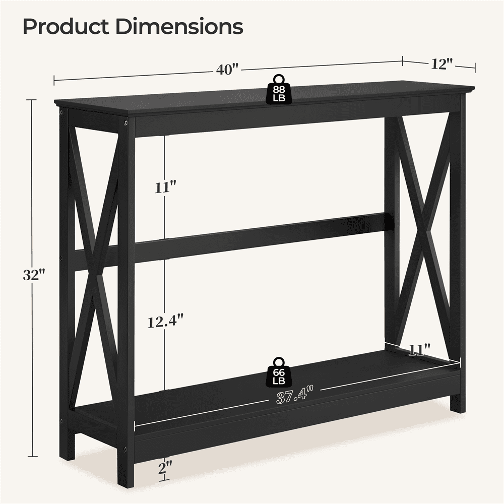 Yaheetech 2 Tier X Design Entryway Console Table with Storage Shelf Living Room, Black