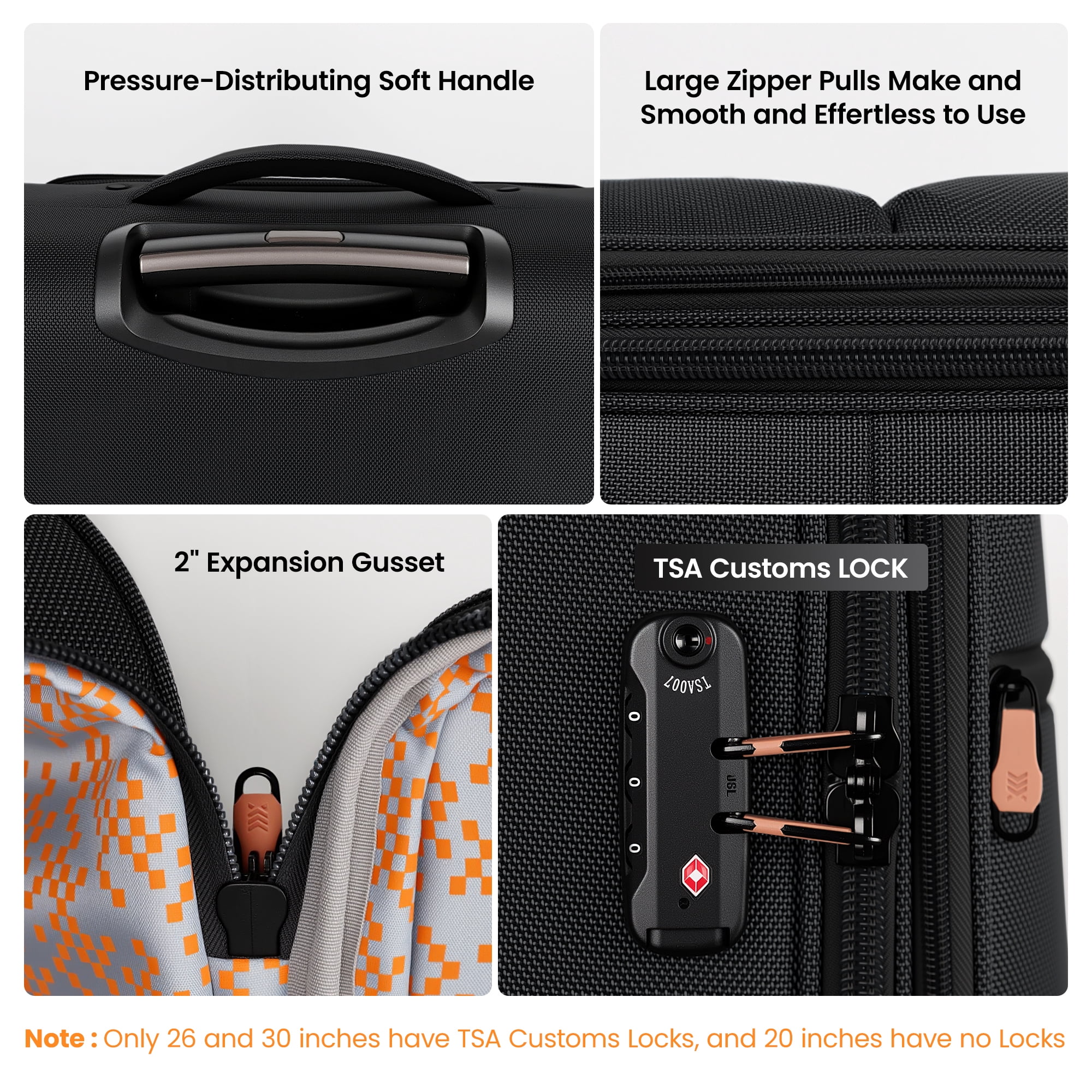 New York Xpress 2 Piece Softside Luggage Set Lightweight Expandable Spinner Suitcase with TSA Lock, 20"/26",Black - XJ1901