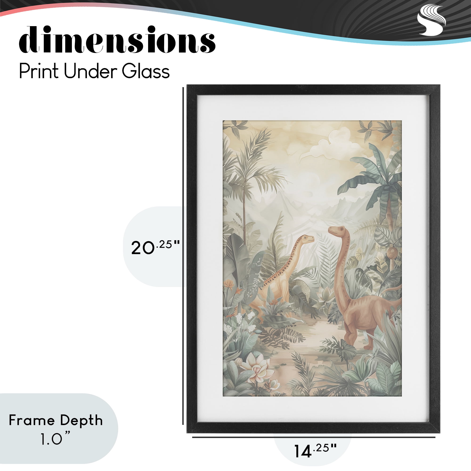 Stupell Industries Muted Dinosaurs in Jungle Black Framed Print Under Glass, design by Ray Powers