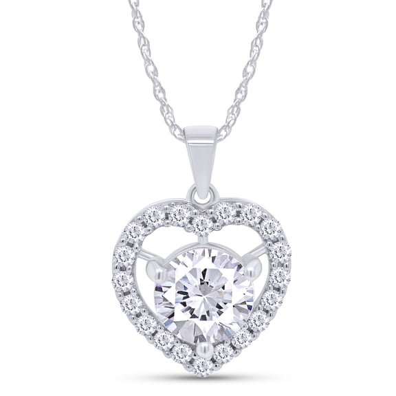 AFFY 2.50 Carat Moissanite Diamond Halo Heart Pendant Necklace for Women 18K White Gold over Silver