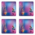 thumbnail image 1 of Christmas Coaster Set of 4, Yule Party Celebration Theme Tree Surprise Boxes Abstract Snowflakes, Square Hardboard Gloss Coasters, Standard Size, Lilac Purple and Blue, by Ambesonne, 1 of 2