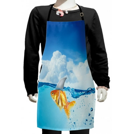 

Shark Kids Apron Goldfish Mammal Fin on Top of the Water Fake Comical Humorous Nature Image Boys Girls Apron Bib with Adjustable Ties for Cooking Baking Painting Blue Orange by Ambesonne