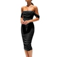 thumbnail image 1 of Vestido PRETTYGARDEN 2025 de verano con hombros descubiertos, fruncido, negro, L, 1 of 8