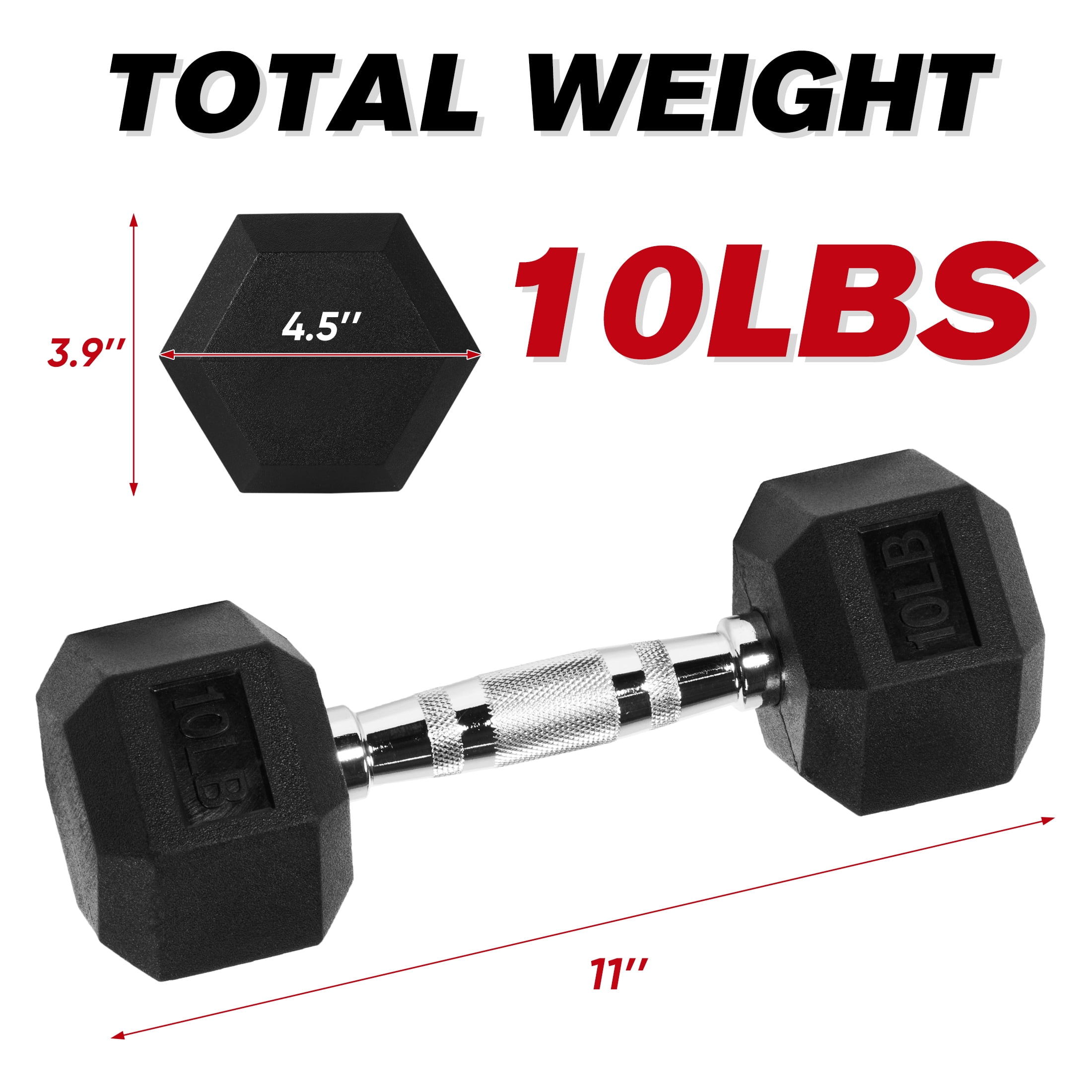 EDX 2Pcs 10 LB Rubber Hex Dumbbell – Anti-Roll Grip for Strength Training, Home Gym & Full-Body Workouts