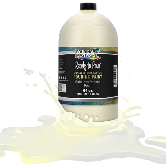 Pouring Masters Gold Interference Pearl Special Effects Pouring Paint - Half Gallon Bottle - Acrylic Ready to Pour Pre-Mixed Water Based for Canvas, Wood, Paper, Crafts, Tile, Rocks and More