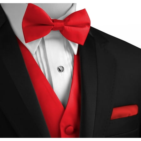 Italian Design, Men's Formal Tuxedo Vest, Bow-Tie & Hankie Set for Prom, Wedding, Cruise in