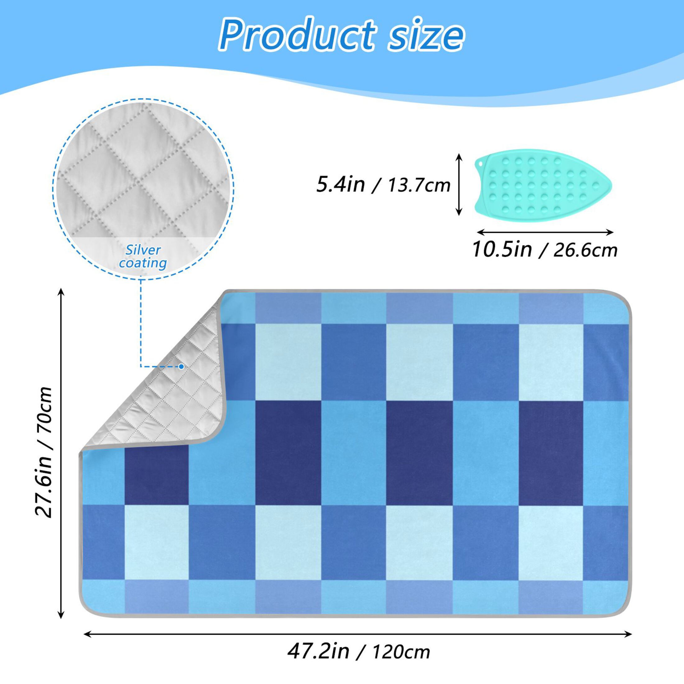 Blue Checkerboard Pixel Art Ironing Mat Blanket Portable Travel Ironing Pad Heat Resistant Pad 47.2" x 27.6”