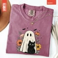 thumbnail image 3 of Cute Ghost & Black Cat Halloween T-Shirt – Aesthetic Floral Spooky Season Tee with Bats & Fall Flowers, Soft Vintage Style, 3 of 6
