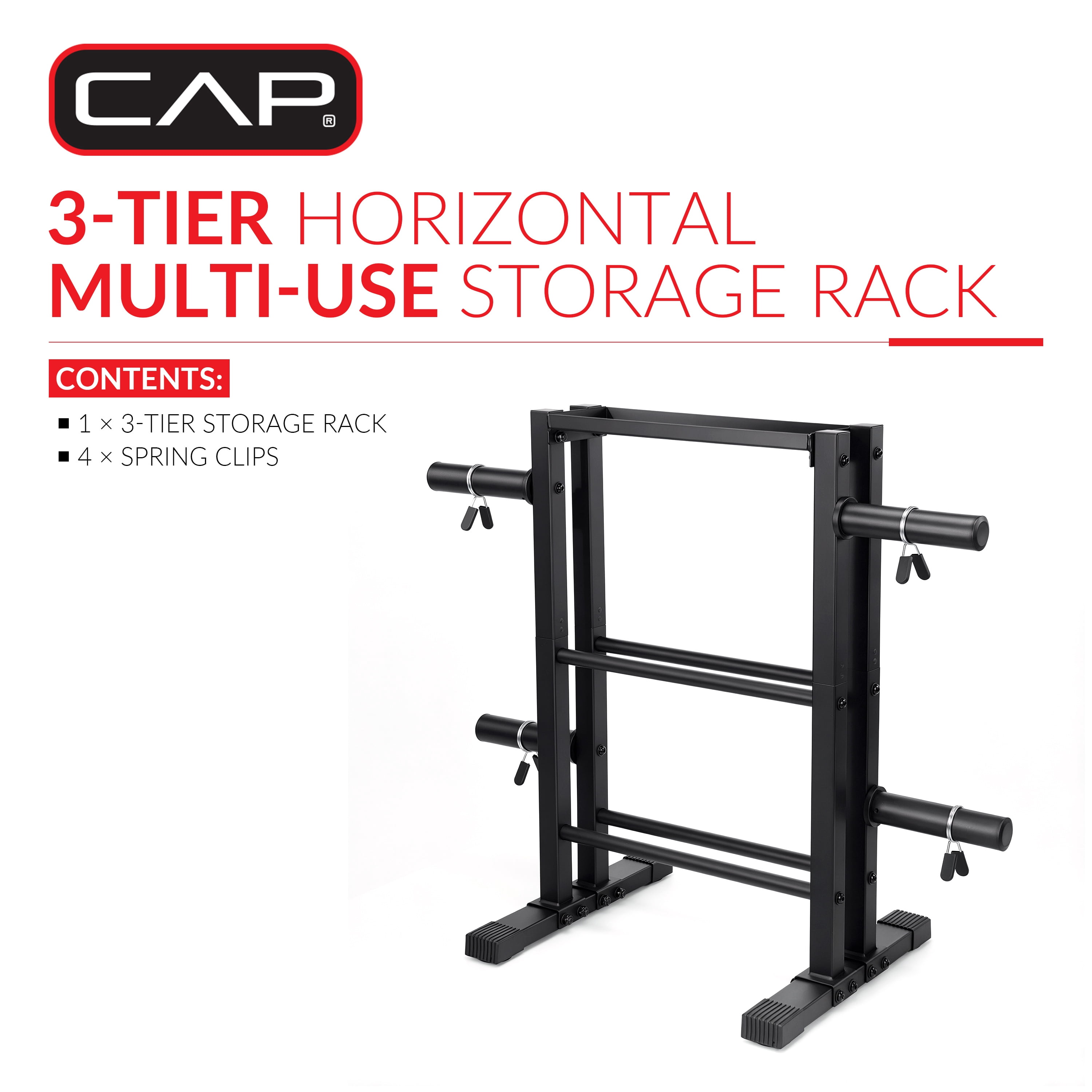 CAP 3-Tier Multi-Use Storage Rack, Dumbbell, Kettlebell & Olympic Weight Plate Organizer for Home Gym