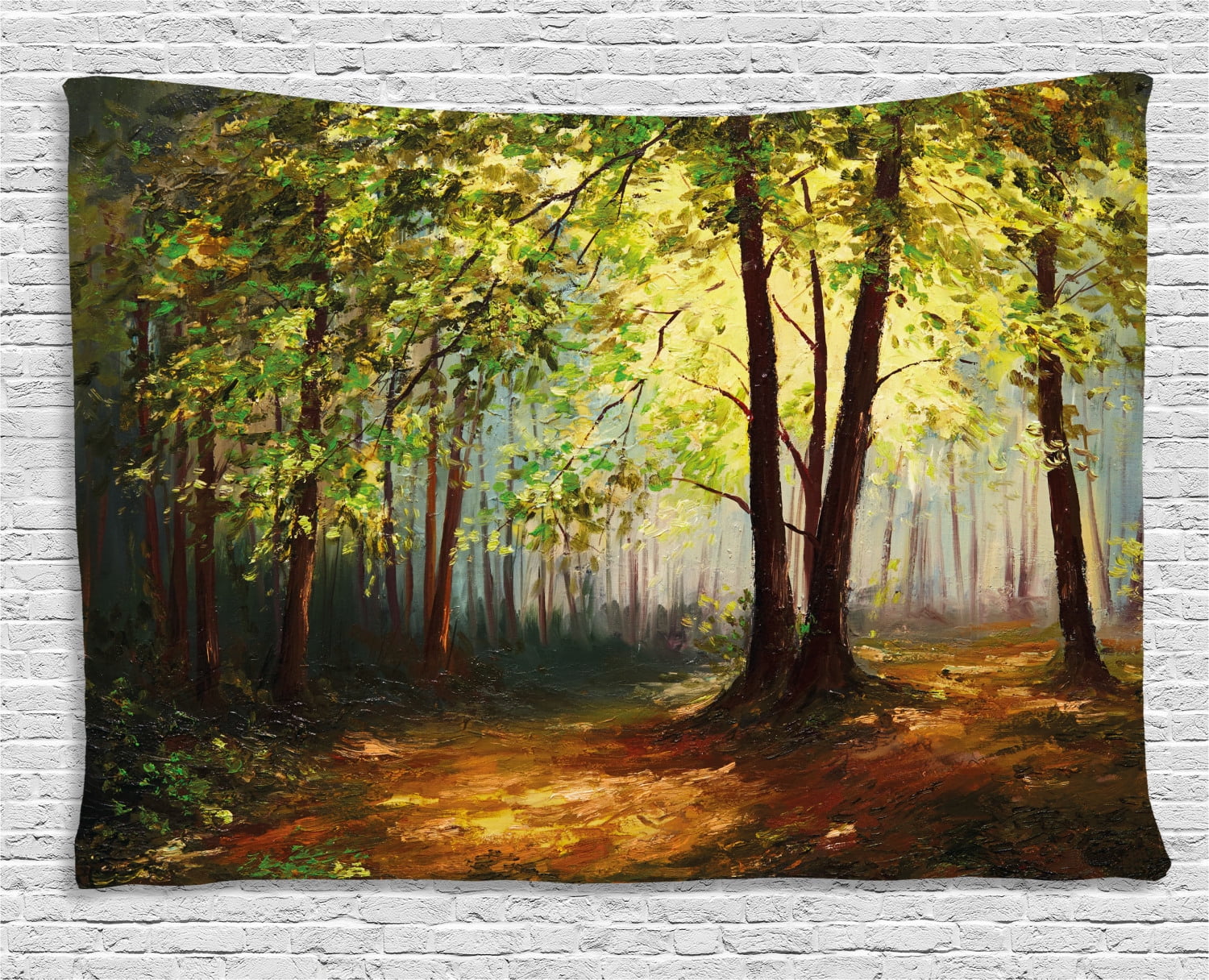 Nature Tapestry, Forest Tree Painting in Earthen Color Effects Spring