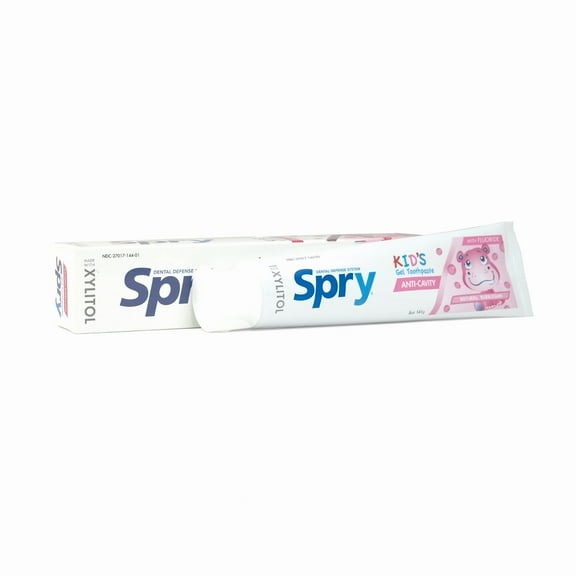 Spry Xylitol Kids Toothpaste 5oz with Fluoride, Teeth Whitening Breath Freshening Bubble Gum 1 Pack