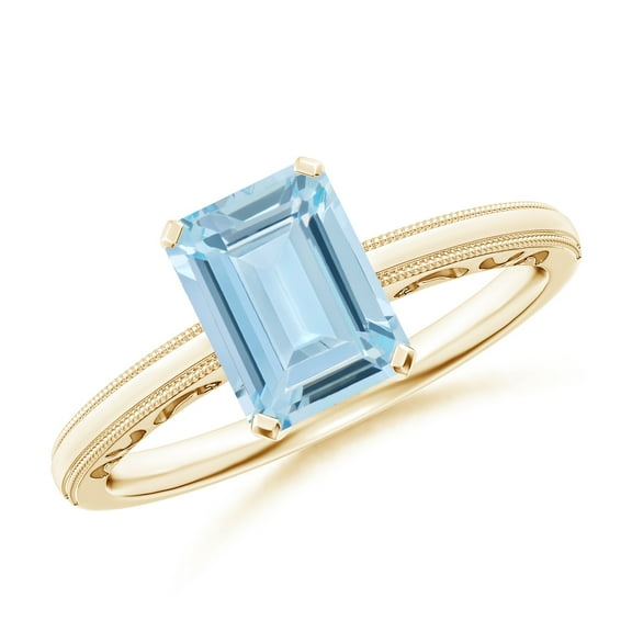 925 Silver Yellow Plated 1.13 Ctw Octagon Aquamarine Women Wedding Solitaire Ring