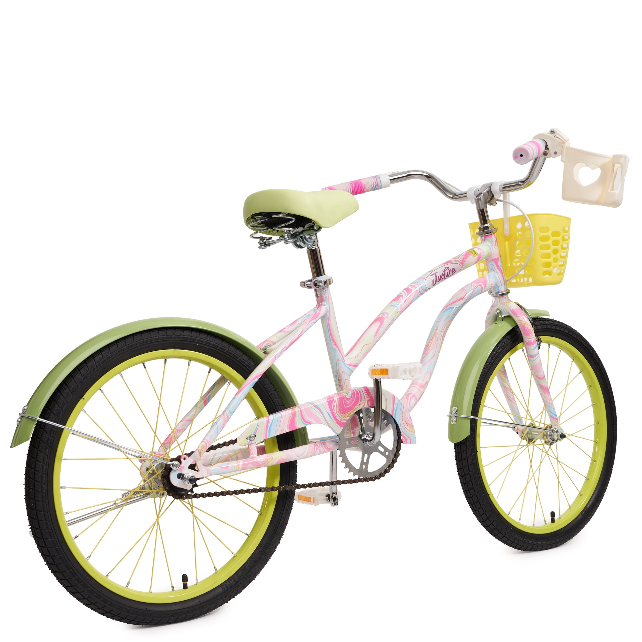 Justice Boardwalk Brights 20” Cotton Candy Swirl Cruiser Bike with Basket, Charms & Phone/Bottle Holder