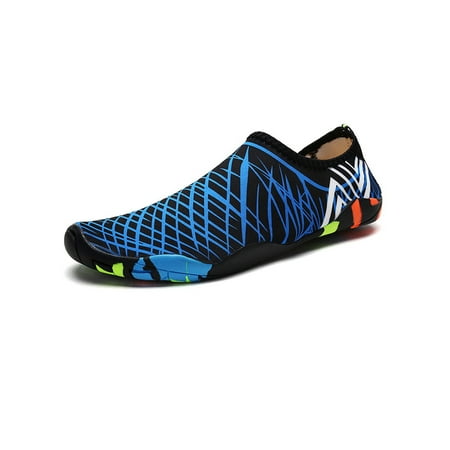 

Kesitin Unisex Water Shoes Quick Dry Barefoot Slip On Beach Shoe Anti-Slip Lightweight Aqua Socks Exercise Color Block Flats Blue Striped 10
