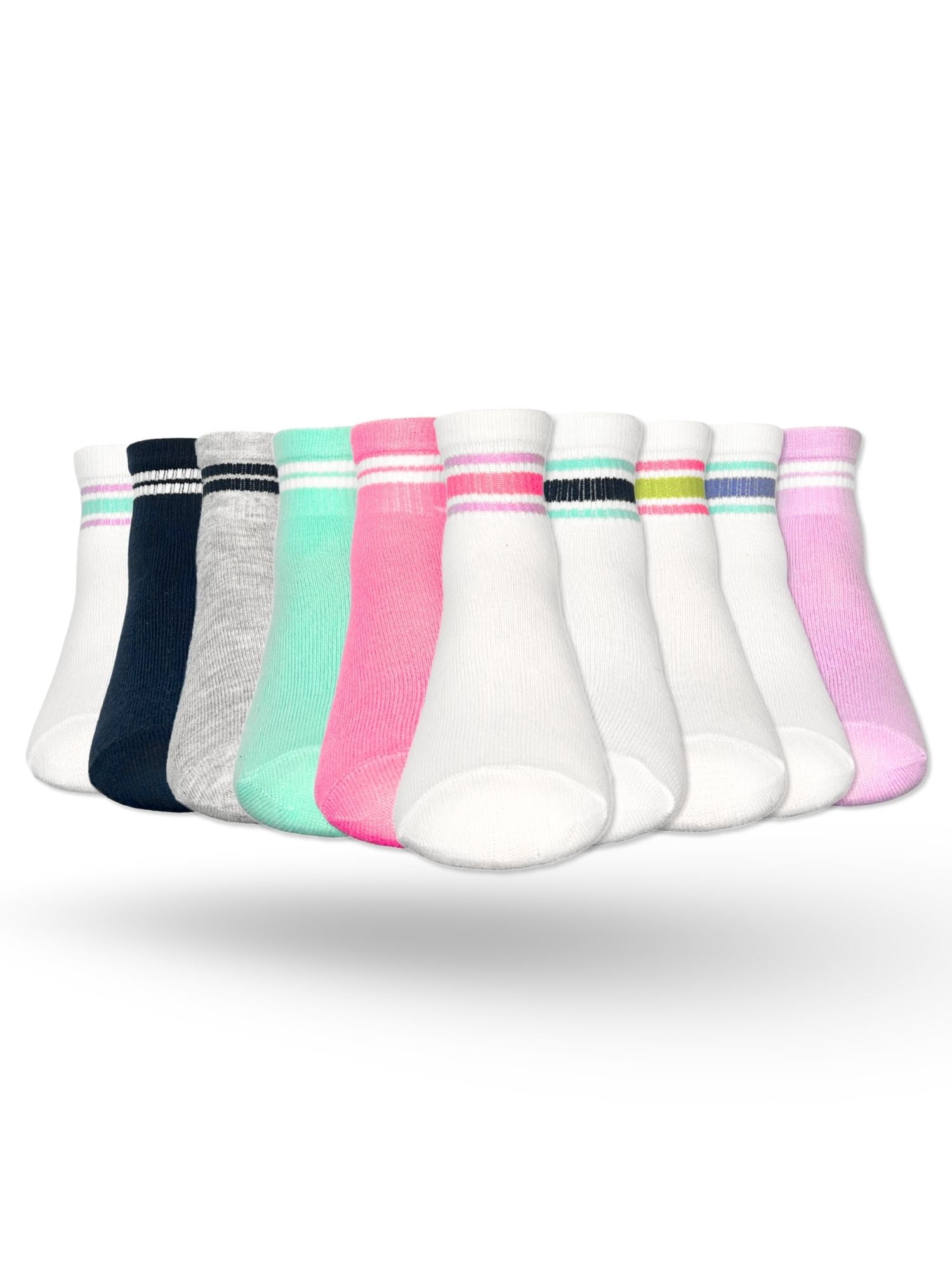 Wonder Nation Girls Ankle Multi Socks, 10-Pack, Sizes S-L