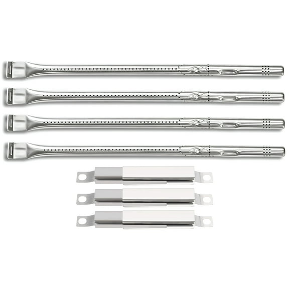 4-Pack Burners & 3 Crossover Channels for Charbroil Performance 4 Burner Gas Grills 463354021, 463365522, 463353021, 463351021, 463351221, G327-2100-W1 Char Broil Replacement Parts, Stainless Steel