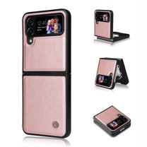 Nalacover Case for Samsung Galaxy Z Flip 3, Premium PU Leather Silicon Anri-Scratches Protective Frame Cover with Magnetic Attraction Folding Case for Samsung Galaxy Z Flip 3,Rosegold