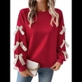 thumbnail image 3 of Blusa de Larga con Lazo Y2K para Mujer - Cuello Redondo Rojo con Lazo Navideño y de Año - Camisa Holgada Extragrande Rojo S, 3 of 10