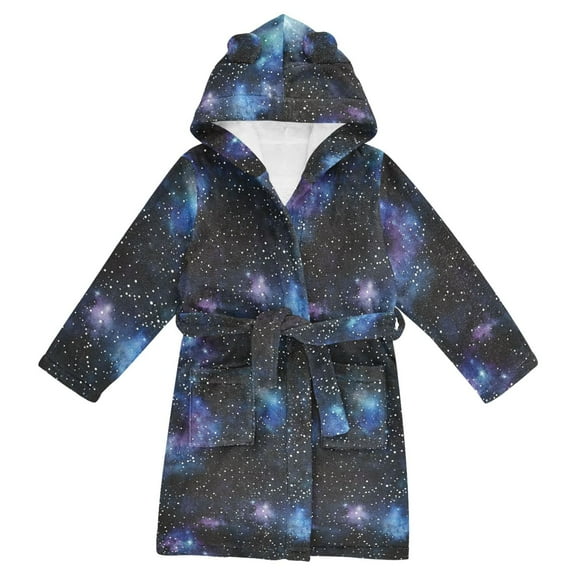 FORMRS Niños Bathrobe Unisex Hooded Robe Soft Plush Pajamas Sleepwear, Size 2-3T, Watercolor Galaxy