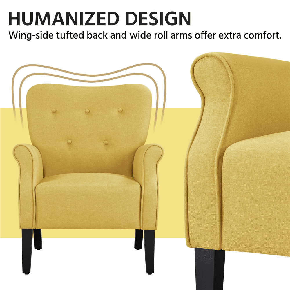 Renwick 2pcs Modern Accent Arm Chair, Yellow