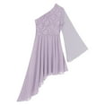 thumbnail image 6 of Aiihoo Womens Praise Dance Dress Oblique Shoulder Asymmetrical Hem Dress Floral Lace Tunic Dress Light Purple S, 6 of 7