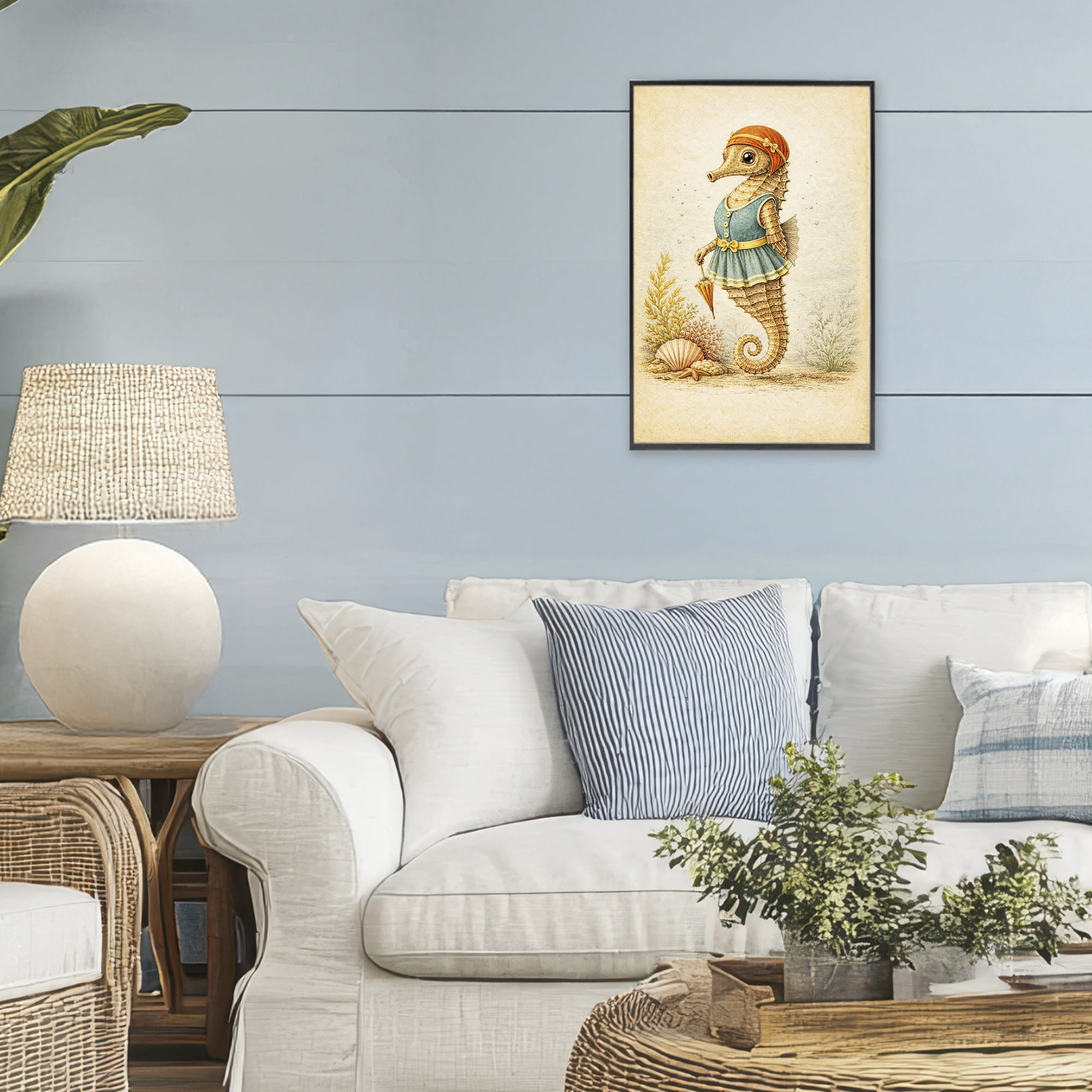 Stupell Industries Maritime Bathing Society Seahorse Black Framed Giclee Art, design by Grotto Studios