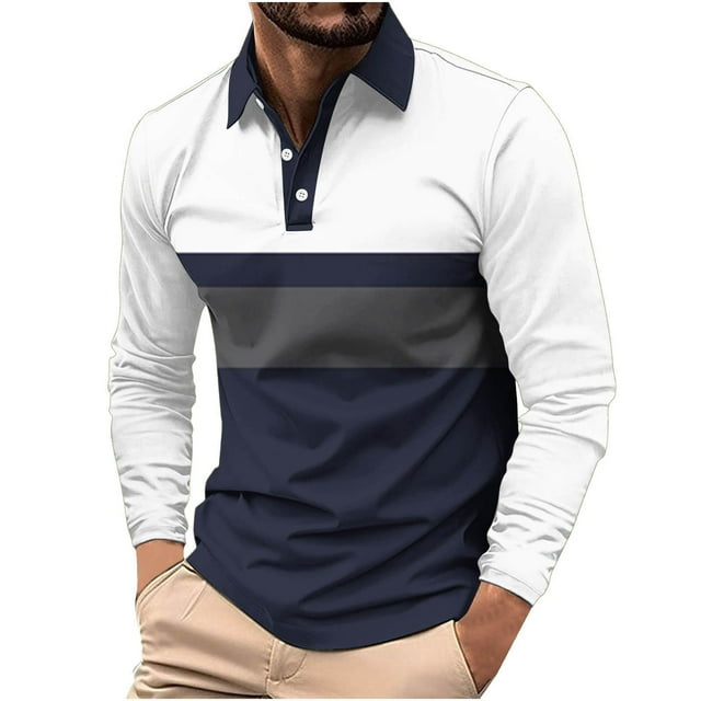 Chbgutlmr Plus Size Shirts for Men Long Sleeve Color Block Lapel Neck Button Fall Casual Fitting Shirts Tops
